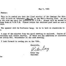 Announcements, 1965-05-07. ...