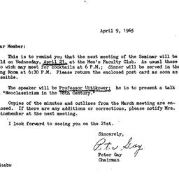 Announcements, 1965-04-09. ...