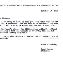 Announcements, 1972-10-12. ...