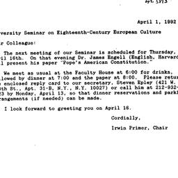 Announcements, 1992-04-01. ...