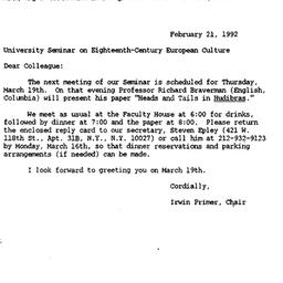 Announcements, 1992-02-21. ...