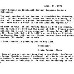 Announcements, 1992-04-17. ...