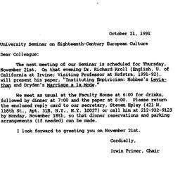 Announcements, 1991-10-21. ...