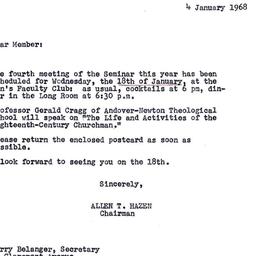 Announcements, 1968-01-04. ...