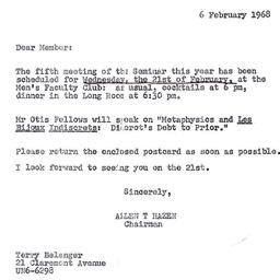 Announcements, 1968-02-06. ...