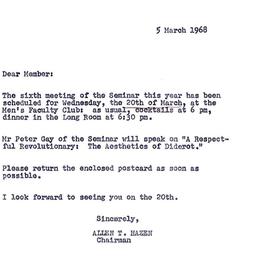 Announcements, 1968-03-05. ...