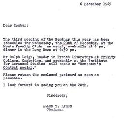 Announcements, 1967-12-06. ...