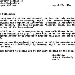 Announcements, 1986-04-27. ...