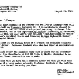 Announcements, 1985-09-12. ...