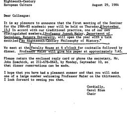 Announcements, 1984-09-13. ...