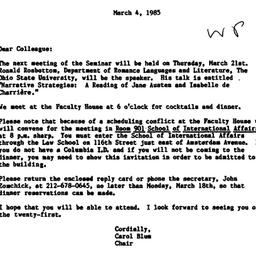 Announcements, 1985-03-04. ...