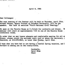 Announcements, 1985-04-08. ...