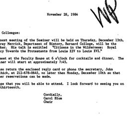 Announcements, 1984-11-28. ...