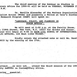 Announcements, 1990-10-30. ...