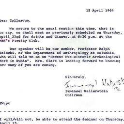 Announcements, 1964-04-15. ...