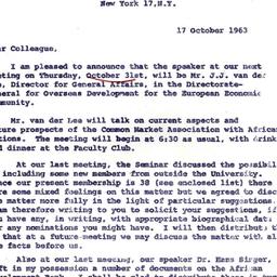 Announcements, 1963-10-17. ...