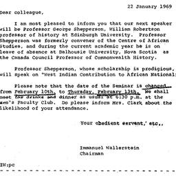 Announcements, 1969-01-22. ...