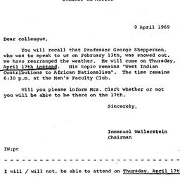 Announcements, 1969-04-09. ...