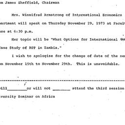 Announcements, 1973-11-29. ...