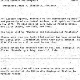 Announcements, 1974-03-08. ...