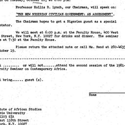 Announcements, 1981-10-20. ...