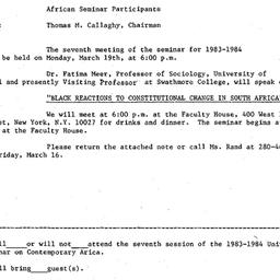 Announcements, 1984-03-08. ...