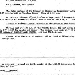 Announcements, 1987-01-05. ...