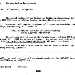 Announcements, 1986-10-02. ...