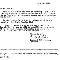 Announcements, 1962-04-10. ...