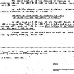 Announcements, 1989-03-27. ...