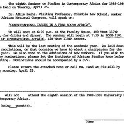 Announcements, 1989-04-25. ...