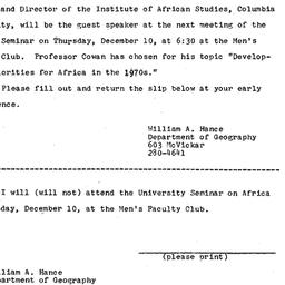 Announcements, 1970-12-01. ...