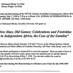 Announcements, 1998-05-07. ...