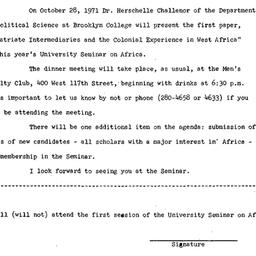 Announcements, 1971-10-20. ...