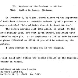 Announcements, 1971-11-29. ...