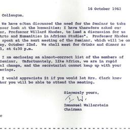 Announcements, 1962-10-16. ...