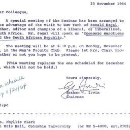 Announcements, 1964-11-23. ...