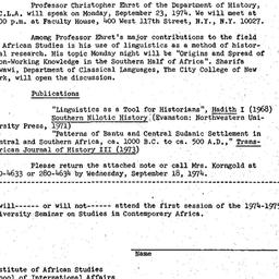 Announcements, 1974-09-23. ...