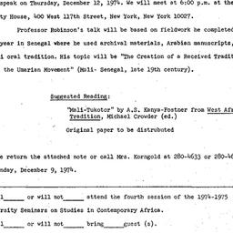 Announcements, 1974-12-12. ...