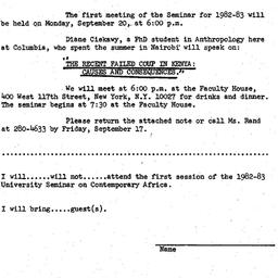 Announcements, 1982-09-20. ...