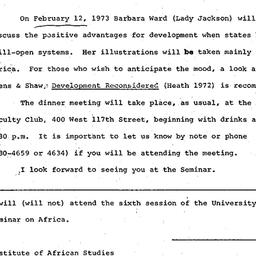 Announcements, 1973-02-01. ...