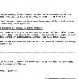 Announcements, 1985-10-03. ...
