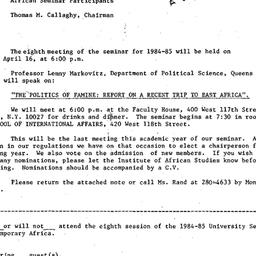 Announcements, 1985-04-01. ...