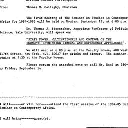 Announcements, 1984-09-05. ...