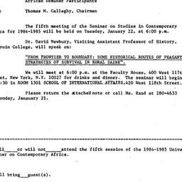 Announcements, 1985-01-07. ...