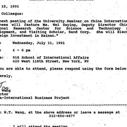 Announcements, 1991-07-15. ...
