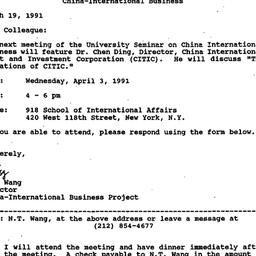 Announcements, 1991-03-19. ...
