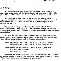 Announcements, 1984-04-09. ...
