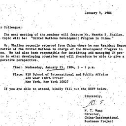 Announcements, 1984-01-09. ...