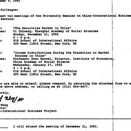 Announcements, 1992-12-09. ...
